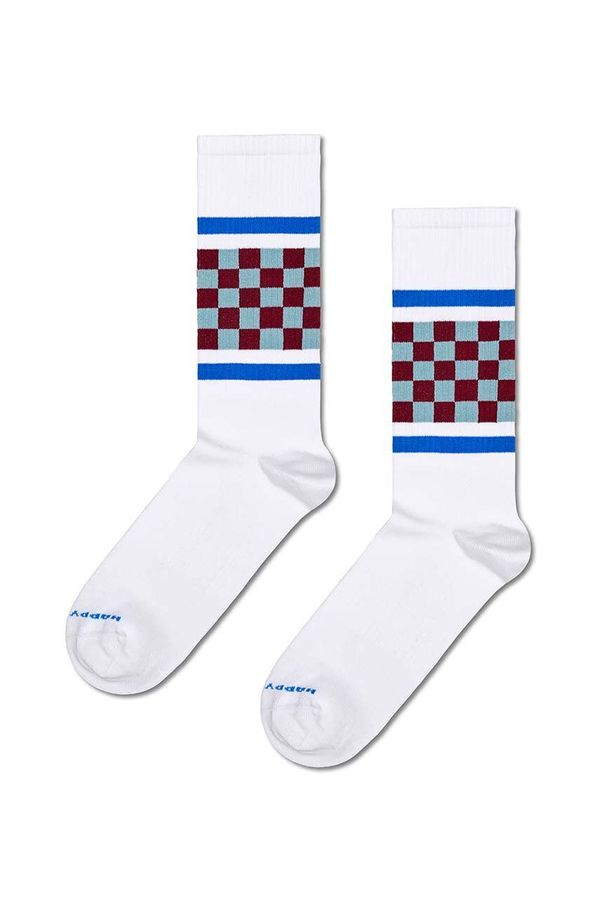 Happy Socks Nogavice Happy Socks Checked Stripe Sneaker Sock bela barva, P001876