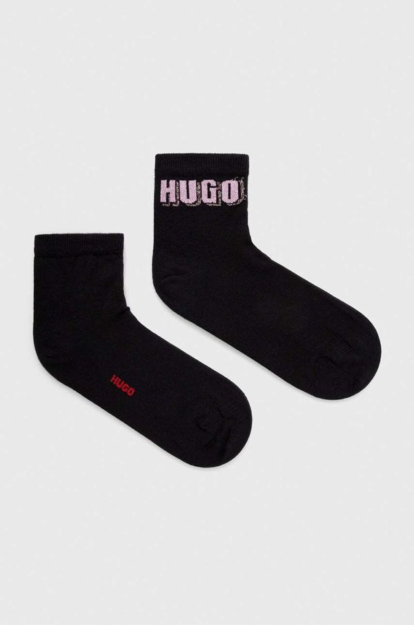 Hugo Nogavice HUGO 2-pack ženski, črna barva