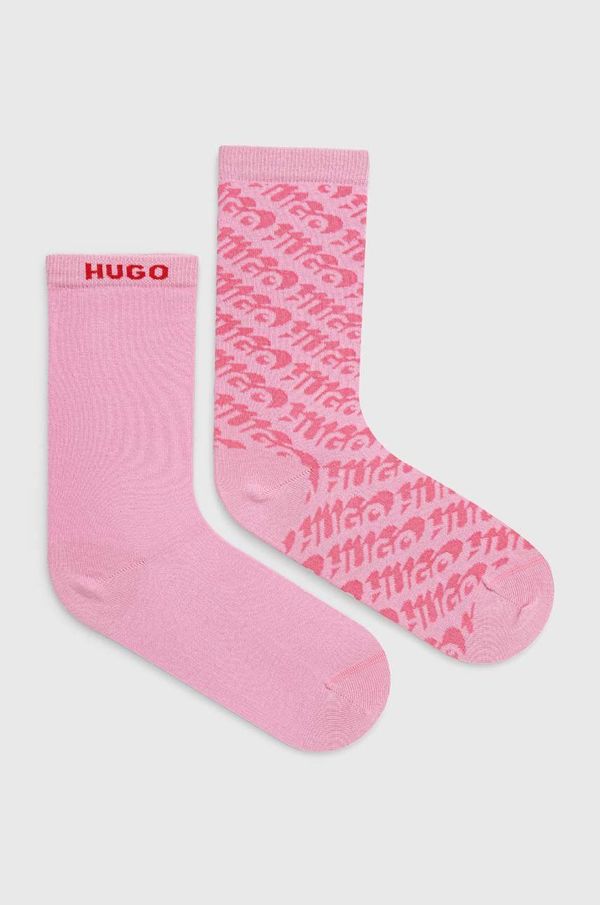 Hugo Nogavice HUGO 2-pack ženski, roza barva
