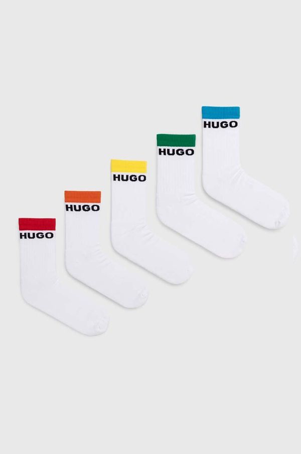 Hugo Nogavice HUGO 5-pack moške, bela barva, 50514968