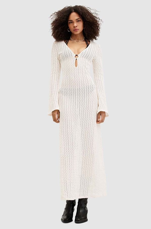 AllSaints Obleka AllSaints KARMA MAXI bela barva, W021DA