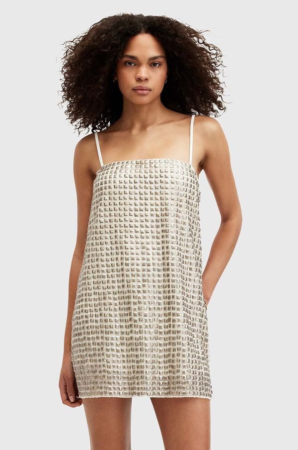 AllSaints Obleka AllSaints OPELINE EMB DRESS zlata barva, W008DA