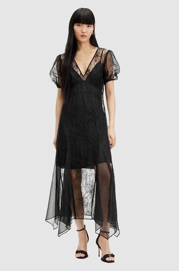 AllSaints Obleka AllSaints RAYNA LACE DRESS črna barva, WD574Z