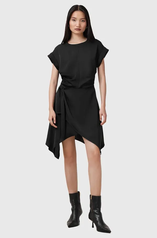 AllSaints Obleka AllSaints RIKO črna barva, W019DC