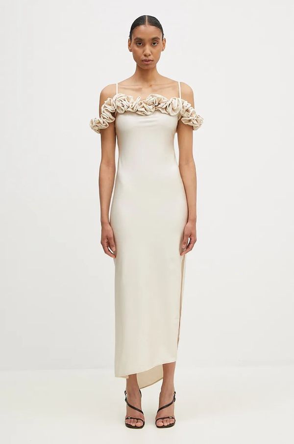 coperni Obleka Coperni Ruffle Dress bež barva, COPR113545