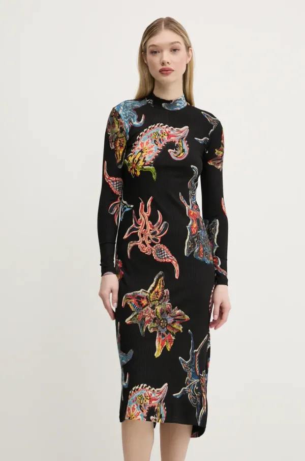 Desigual Obleka Desigual MELTED PAISLEYS_LACROI črna barva, 25SWVK31