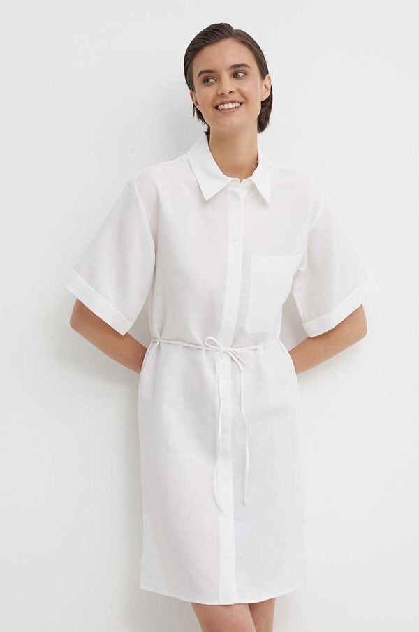 Calvin Klein Obleka iz mešanice lana Calvin Klein bela barva, K20K206697