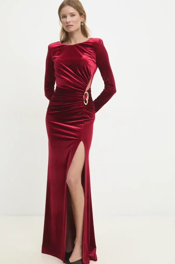 Answear Lab Obleka iz velurja Answear Lab rdeča barva