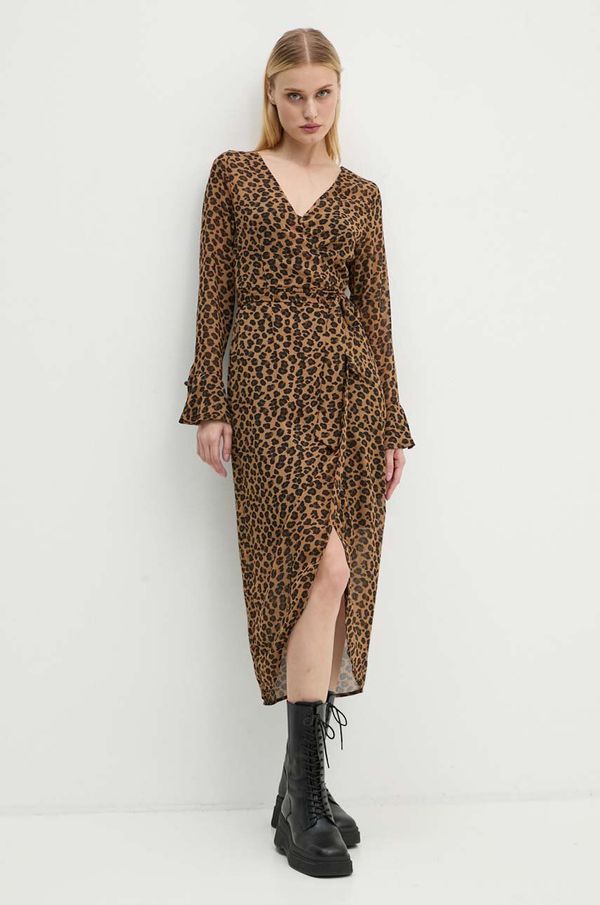 Never Fully Dressed Obleka Never Fully Dressed Leopard Sheer Wrap Dress rjava barva, NL28459