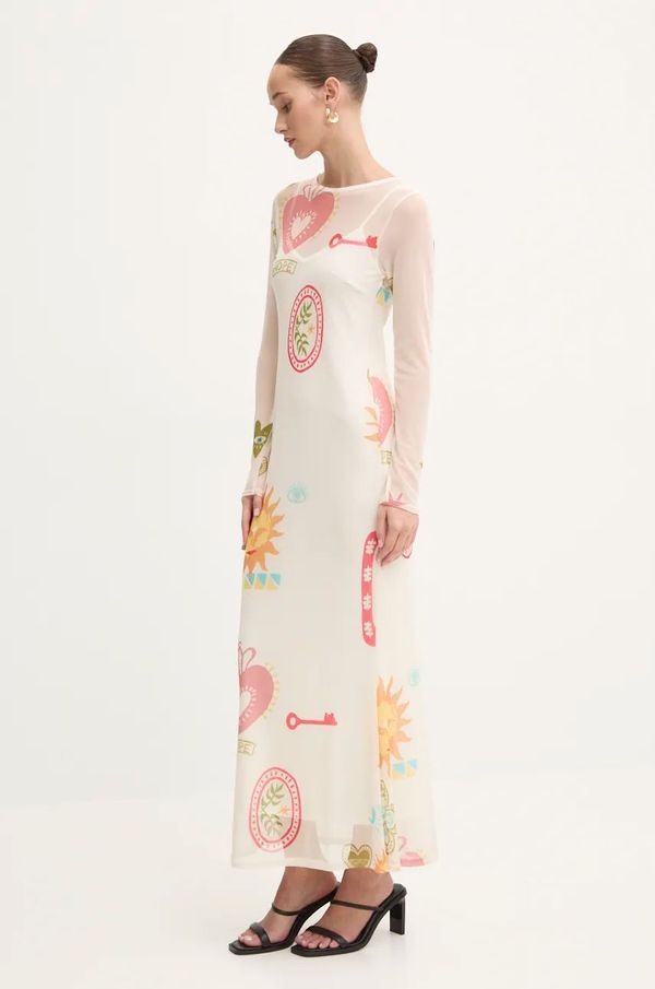 Never Fully Dressed Obleka Never Fully Dressed Sundazed Summer Mesh Dress bež barva, NFDDR1690