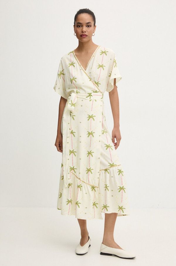 Never Fully Dressed Obleka Never Fully Dressed Wrap Dress bež barva, NFDDR1383