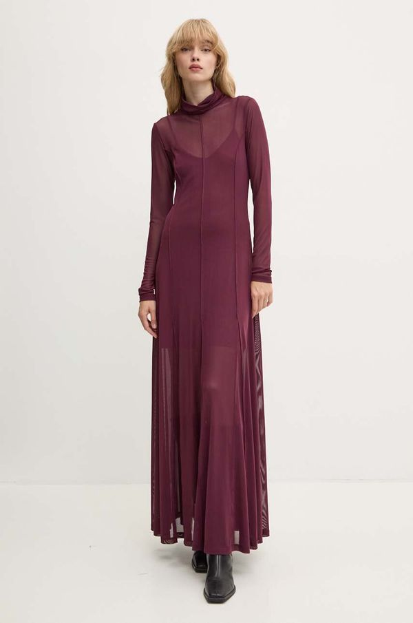 Remain Obleka Remain Maxi Mesh Dress bordo barva, 5019472694