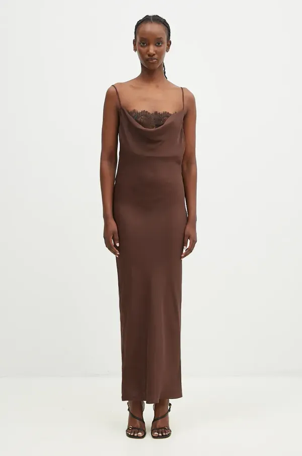 Rotate Obleka Rotate Lace Midi Slip rjava barva, 1127022910