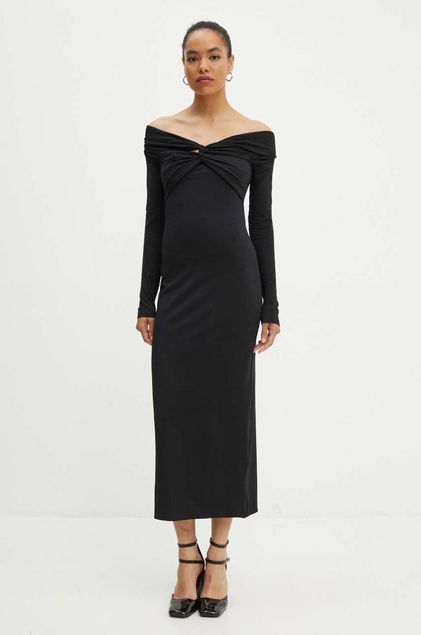 Rotate Obleka Rotate Off Shoulder Dress črna barva, 113026100