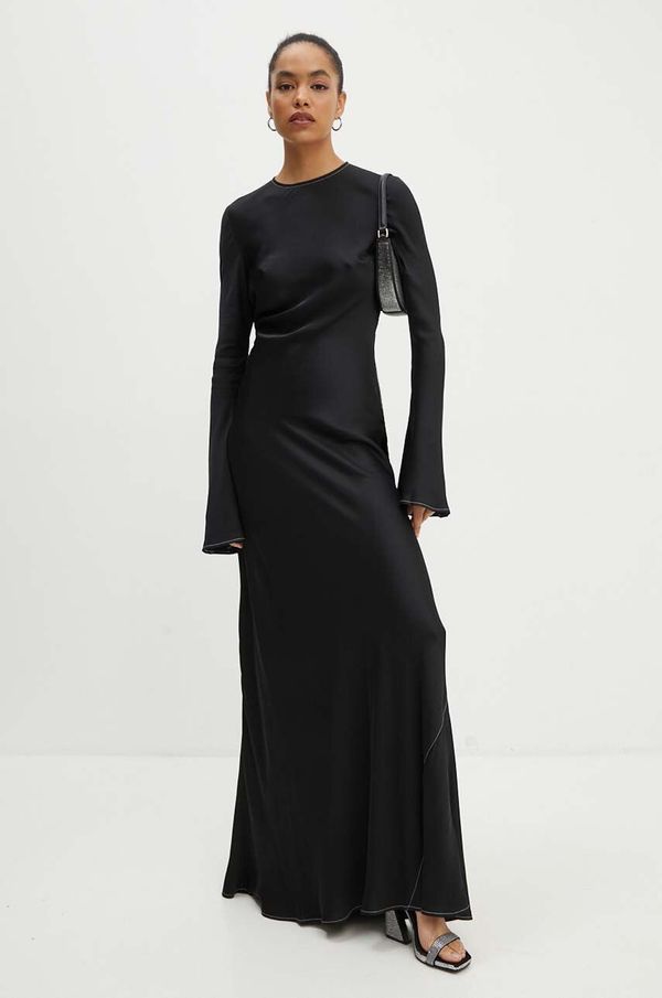 Rotate Obleka Rotate Satin Maxi Dress črna barva, 112836100