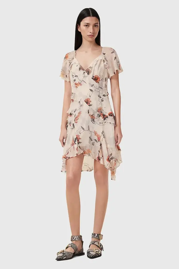 AllSaints Obleka s primesjo svile AllSaints DARMA