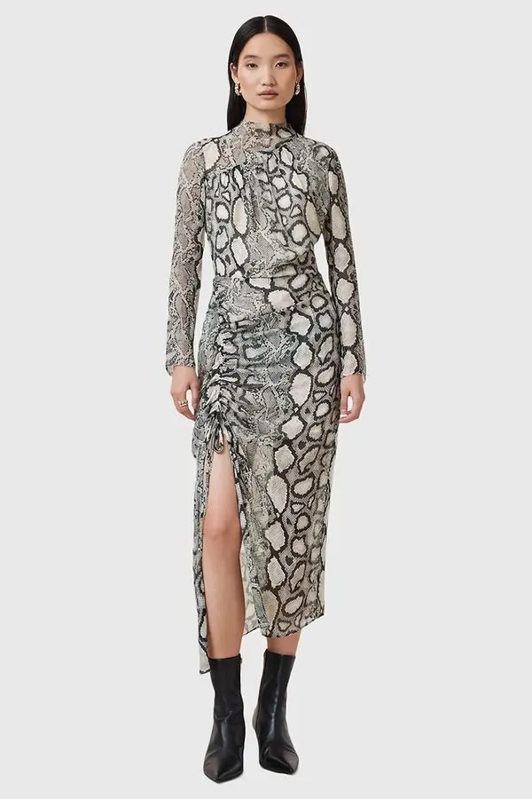 AllSaints Obleka s primesjo svile AllSaints RIZO
