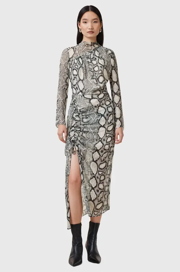 AllSaints Obleka s primesjo svile AllSaints RIZO W050DC