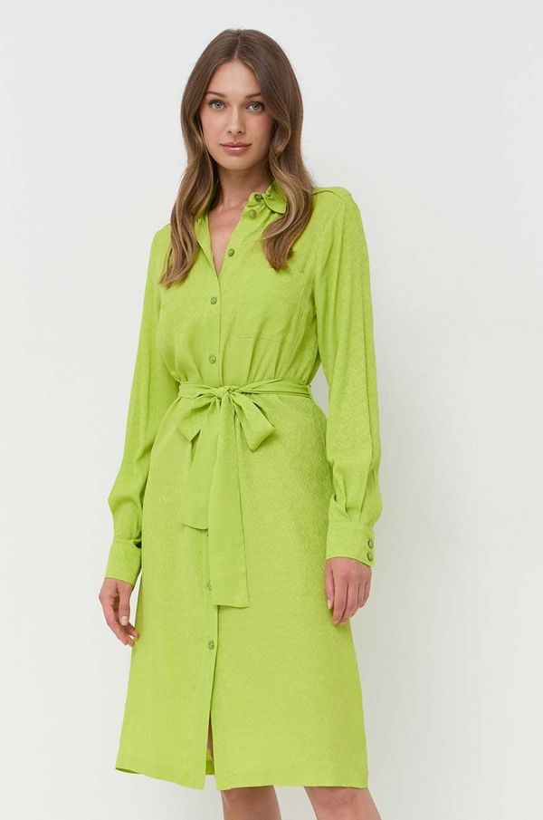 Pinko Obleka s primesjo svile Pinko zelena barva