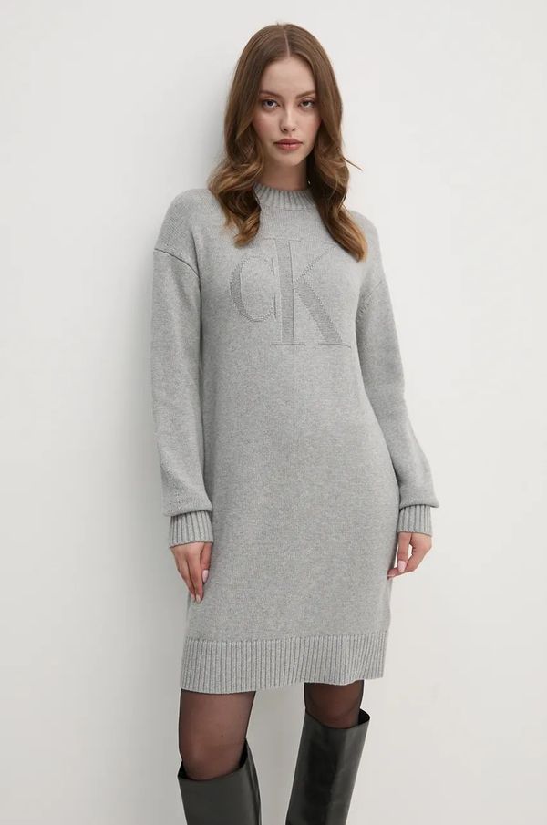 Calvin Klein Jeans Obleka s primesjo volne Calvin Klein Jeans siva barva, J20J224923