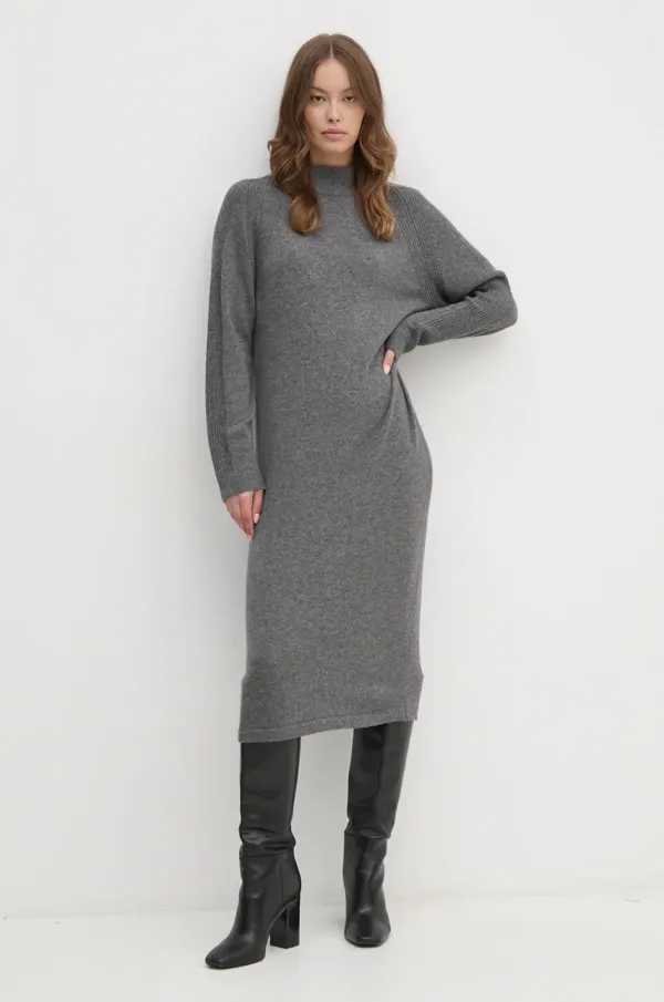 United Colors of Benetton Obleka s primesjo volne United Colors of Benetton siva barva, 1235DV01T