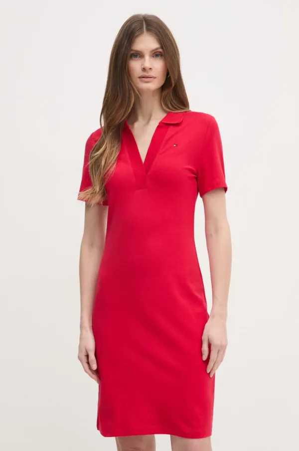 Tommy Hilfiger Obleka Tommy Hilfiger rdeča barva, WW0WW42567