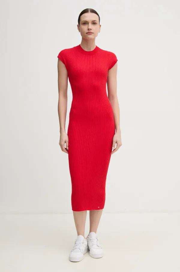 Tommy Hilfiger Obleka Tommy Hilfiger rdeča barva, WW0WW44493