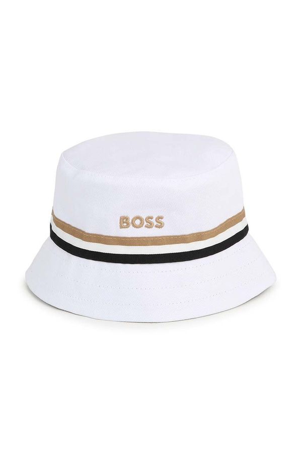 Boss Obojestranska bombažna otroška kapa BOSS bela barva
