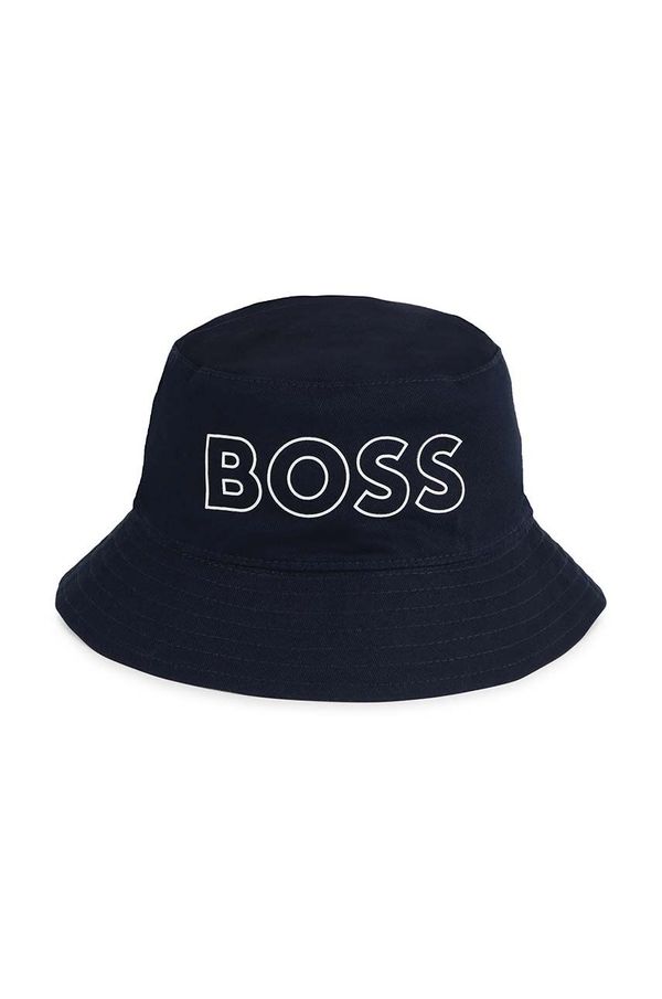 Boss Obojestranska bombažna otroška kapa BOSS mornarsko modra barva