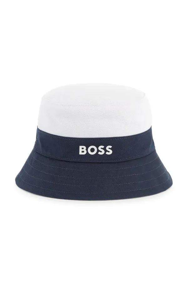 BOSS Obojestranska bombažna otroška kapa BOSS mornarsko modra barva, J51698