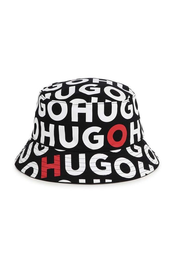 Hugo Obojestranska bombažna otroška kapa HUGO črna barva