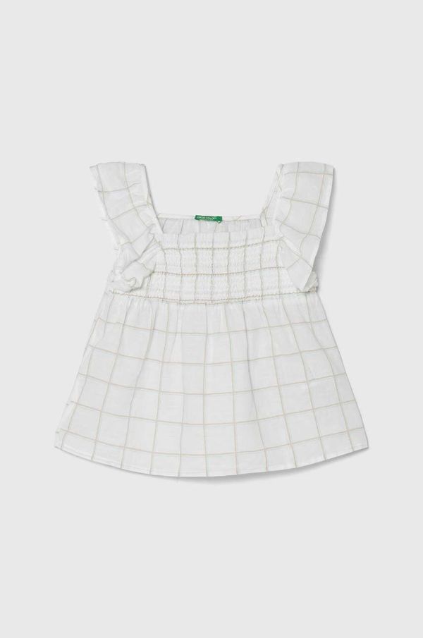 United Colors of Benetton Otroška bluza iz platna United Colors of Benetton bela barva