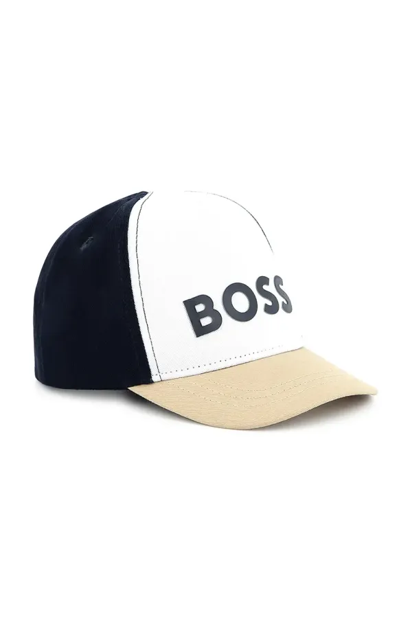 BOSS Otroška bombažna bejzbolska kapa BOSS bela barva, J51696