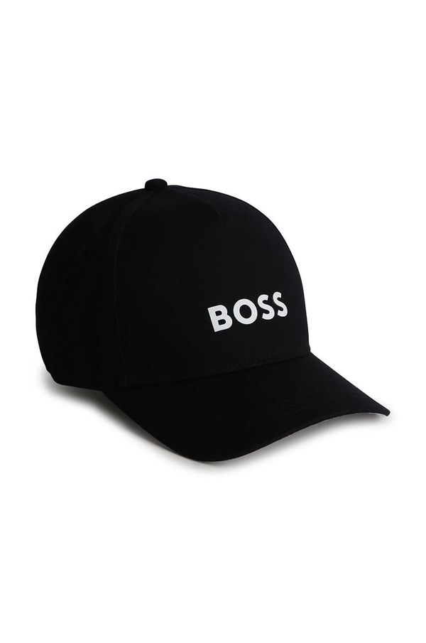 Boss Otroška bombažna bejzbolska kapa BOSS črna barva