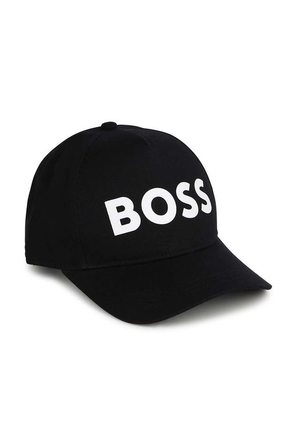 Boss Otroška bombažna bejzbolska kapa BOSS črna barva