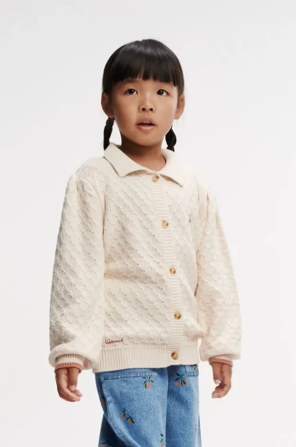 Liewood Otroška bombažna jopica Liewood Jane Knit Cardigan bež barva, LW19948