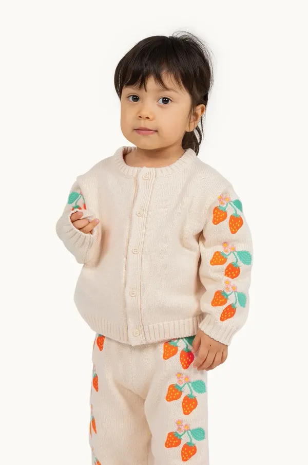 Tinycottons Otroška bombažna jopica Tinycottons STRAWBERRIES BABY CARDIGAN bež barva, SS25-302