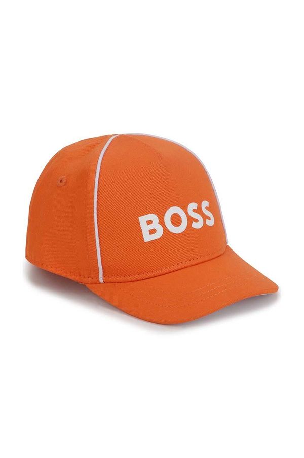 Boss Otroška bombažna kapa BOSS oranžna barva