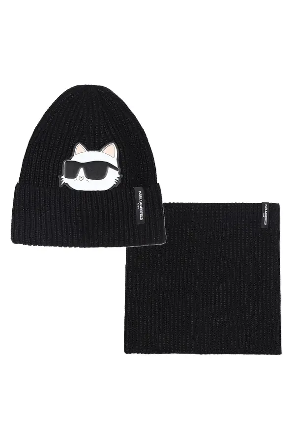Karl Lagerfeld Otroška bombažna kapa in šal Karl Lagerfeld