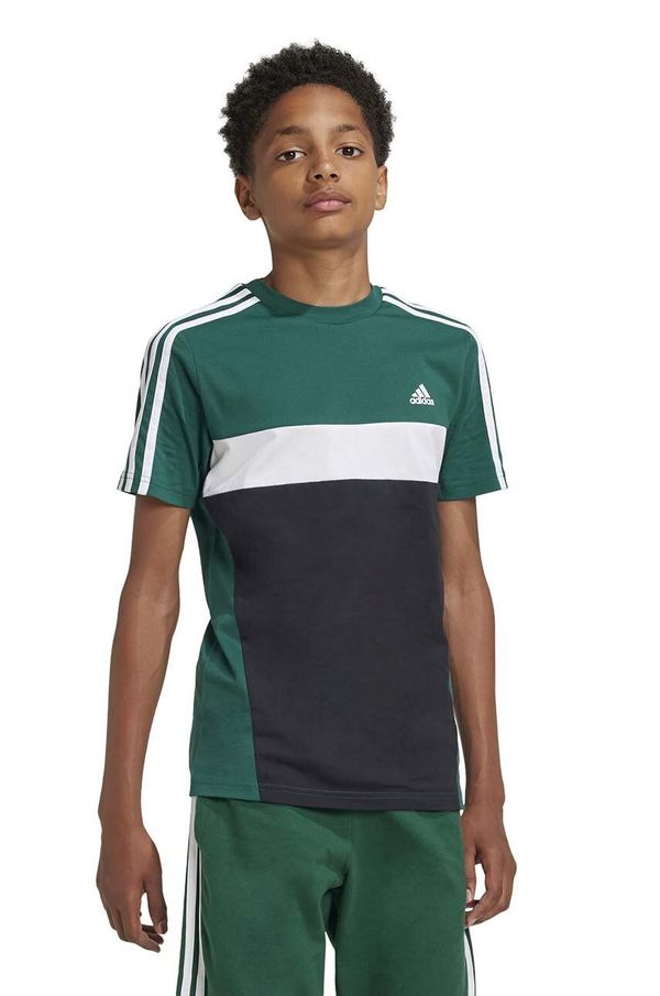 adidas Otroška bombažna kratka majica adidas J 3S TIB T zelena barva, IW3494