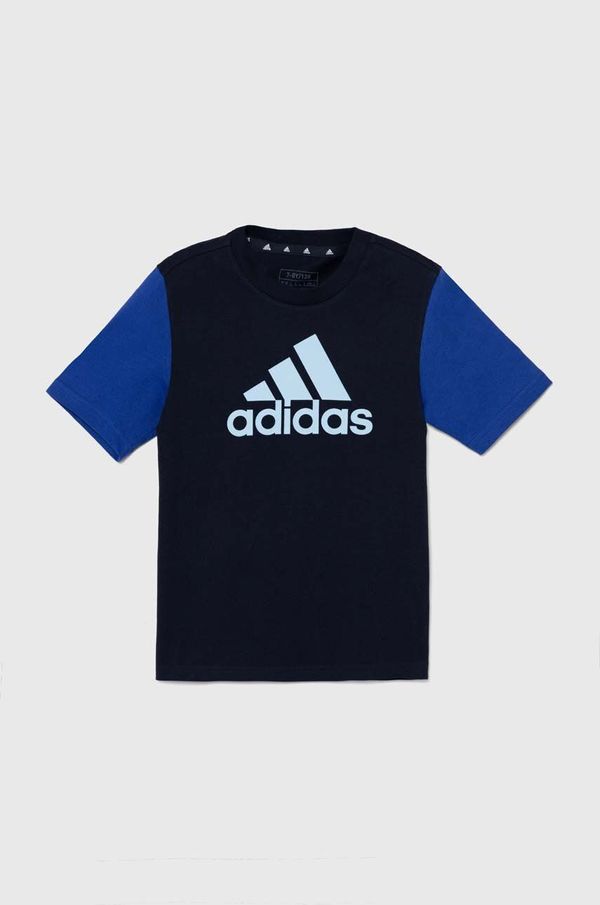 adidas Otroška bombažna kratka majica adidas J BL CB T mornarsko modra barva, IX9515