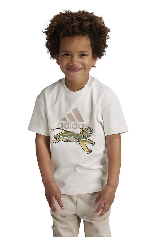 adidas Otroška bombažna kratka majica adidas LK DY LK T x Disney bež barva, IV9643