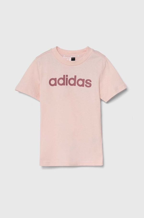 adidas Otroška bombažna kratka majica adidas LK LIN CO TEE roza barva, IW0874