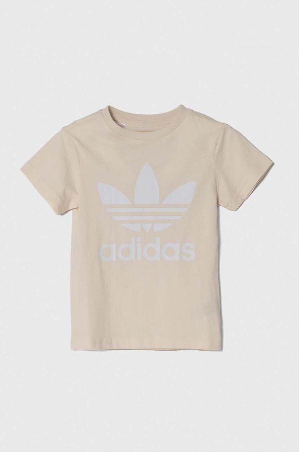 adidas Originals Otroška bombažna kratka majica adidas Originals TREFOIL TEE bež barva