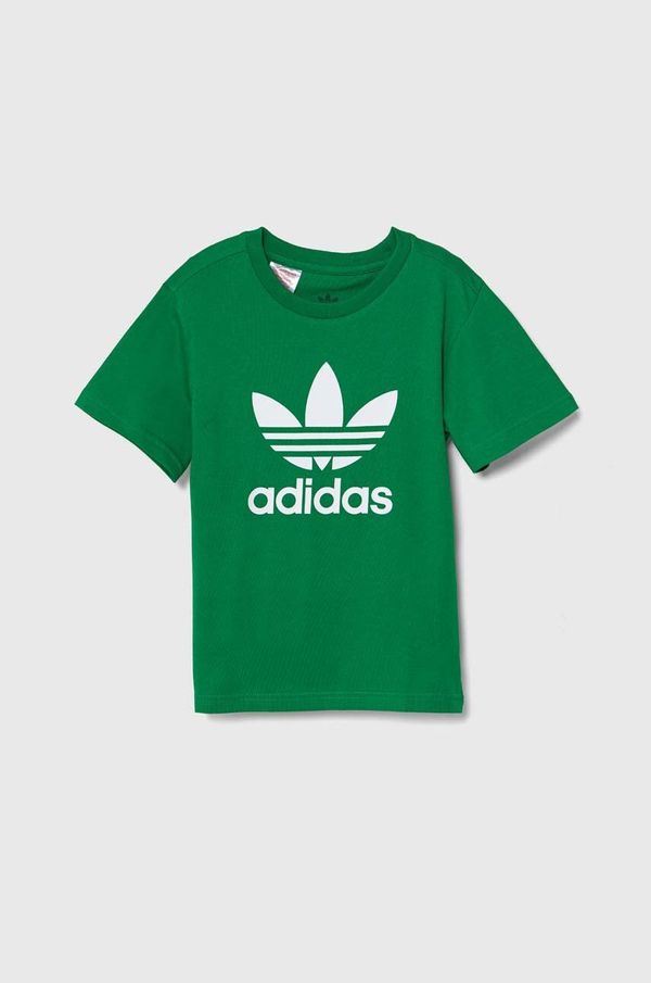 adidas Originals Otroška bombažna kratka majica adidas Originals TREFOIL TEE zelena barva, IY4003