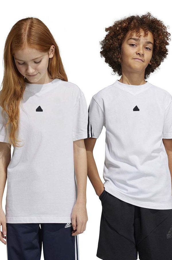 adidas Otroška bombažna kratka majica adidas U FI 3S bela barva