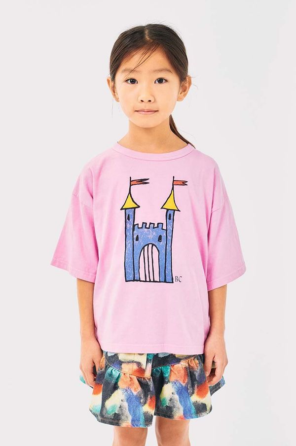 Bobo Choses Otroška bombažna kratka majica Bobo Choses Faraway Castle roza barva, 224AC005