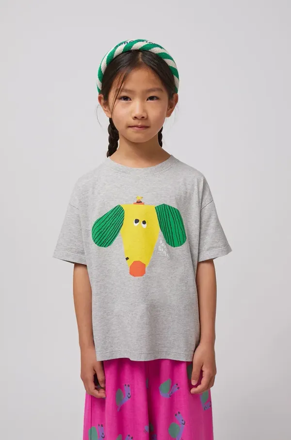 Bobo Choses Otroška bombažna kratka majica Bobo Choses Happy Dog siva barva, 125AC012