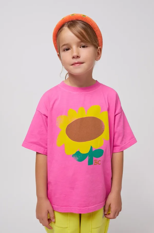 Bobo Choses Otroška bombažna kratka majica Bobo Choses Sunflower roza barva, 125AC009