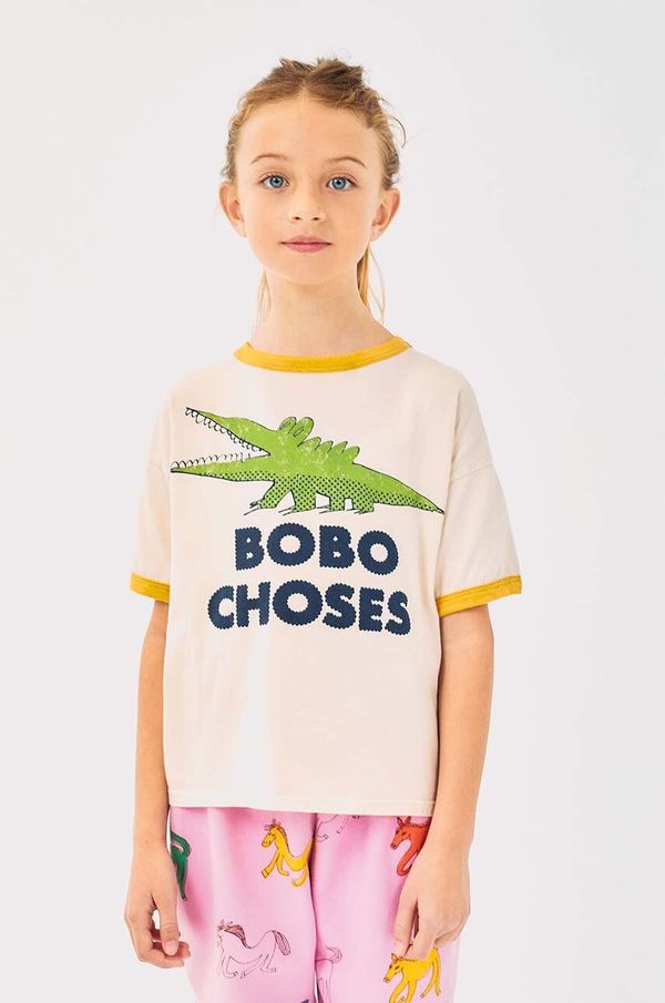 Bobo Choses Otroška bombažna kratka majica Bobo Choses Talking Crocodile bež barva, 224AC002